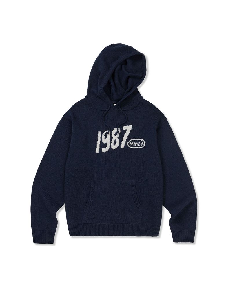 [Mmlg] WAVY LOGO HOOD KNIT (NAVY)