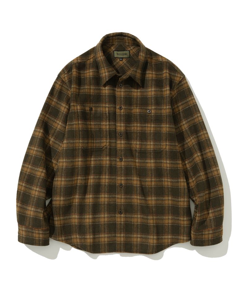 heavy wool check shirt brown