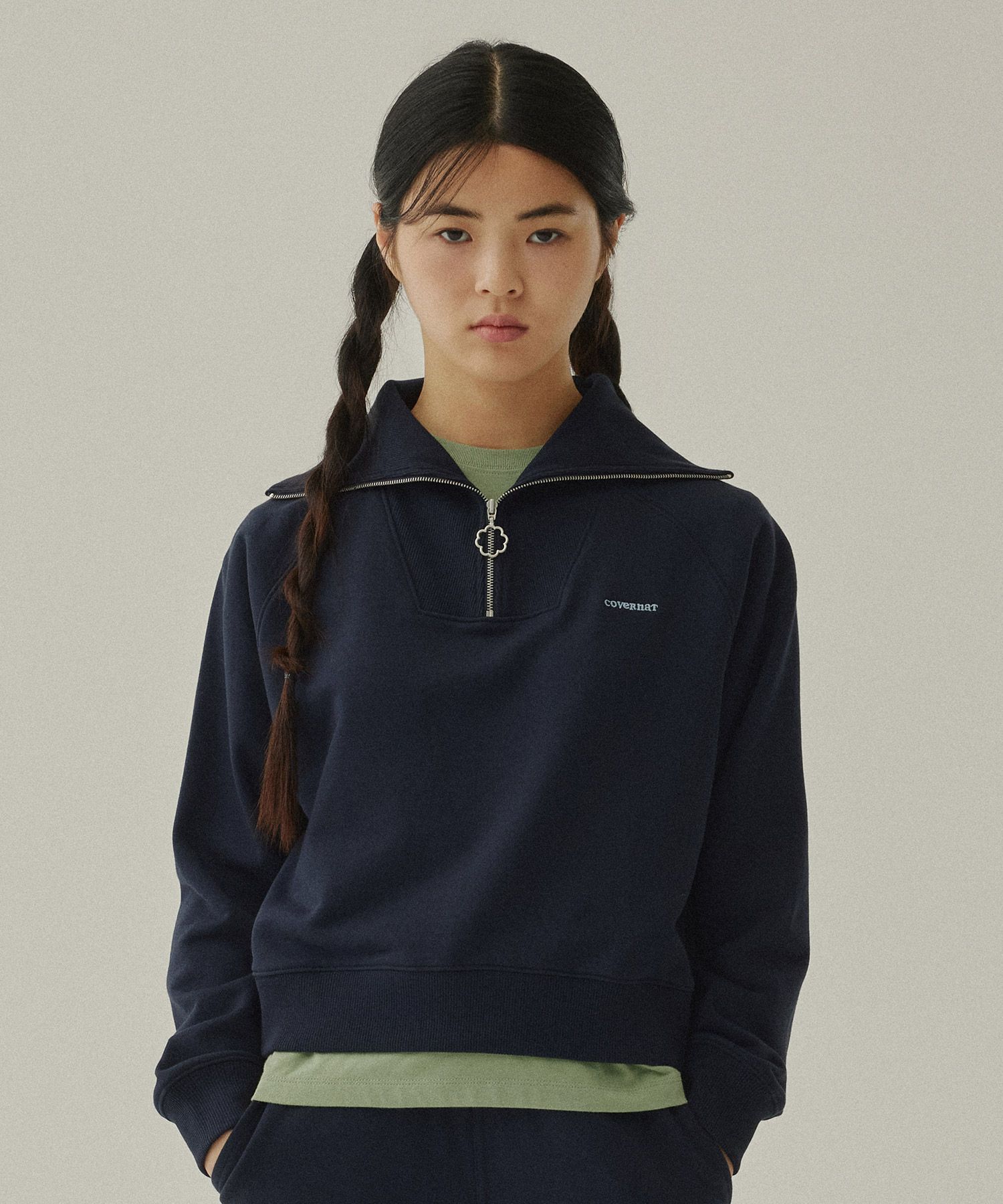 MUSINSA公式 | COVERNAT WOMAN Women's Half Zip Up Man to Man Navy