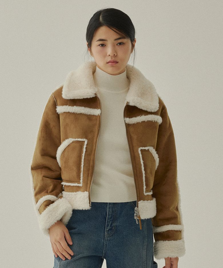 우먼 크롭 리버시블 무스탕 Brown