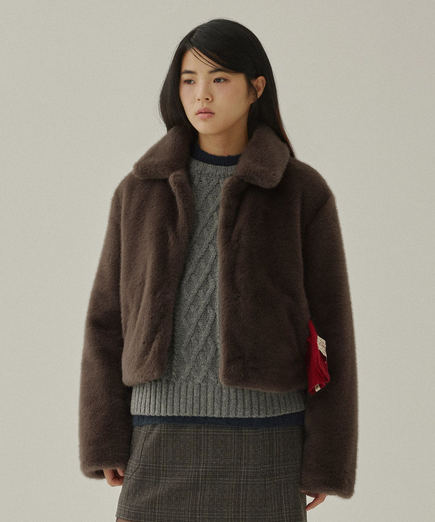 MUSINSA公式 | COVERNAT WOMAN Women's Fake Fur Collar Jacket Charcoal