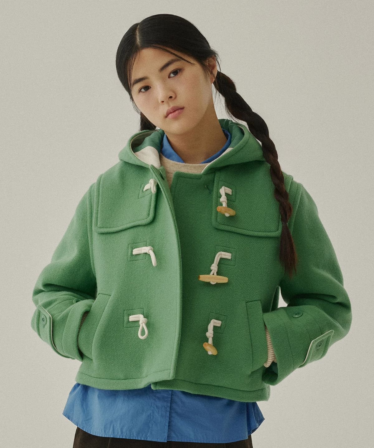 커버낫 우먼(COVERNAT WOMAN) 우먼 후드 숏 더플 코트 Light Green