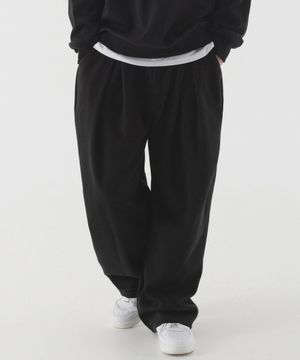 맞주름 딥 와이드 스웨트 팬츠 (블랙)