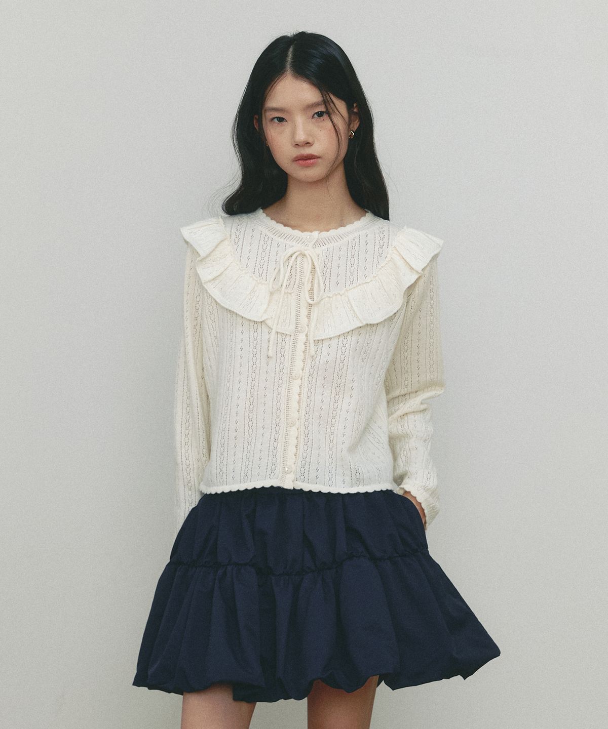 쎄미(SSEMI) LACE FRILL CARDIGAN(IV)