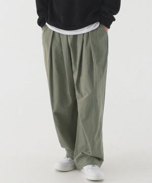 맞주름 와이드 밴딩 코튼 팬츠 (연카키)
