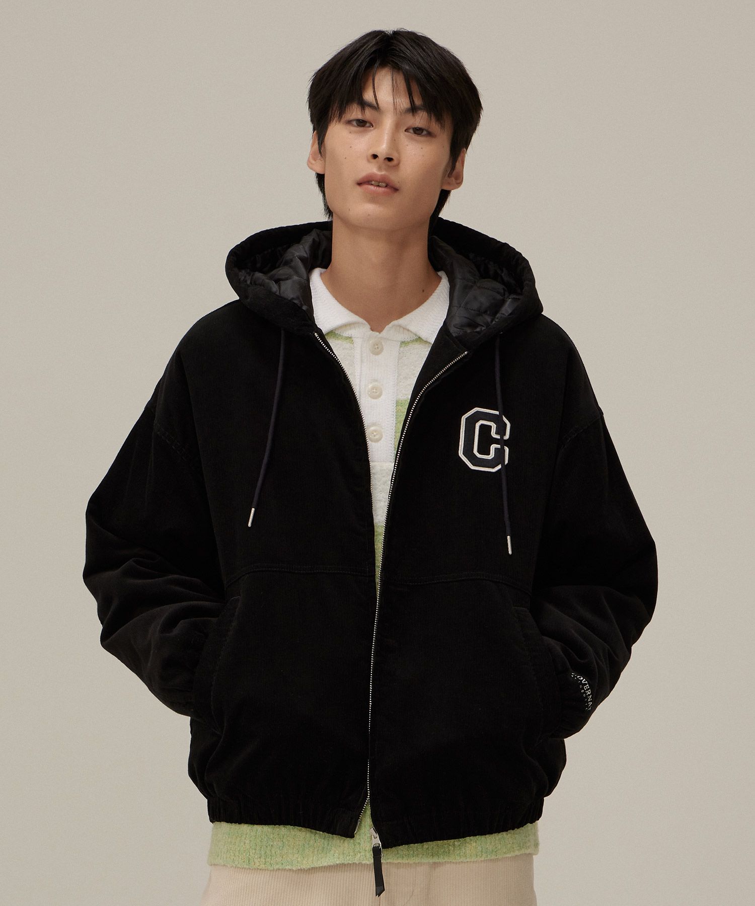 パーカー・フーディ COVERNAT C logo corduroy hoodie jacket black MUSINSA | COVERNAT C Logo Hoodie Zip-up Black