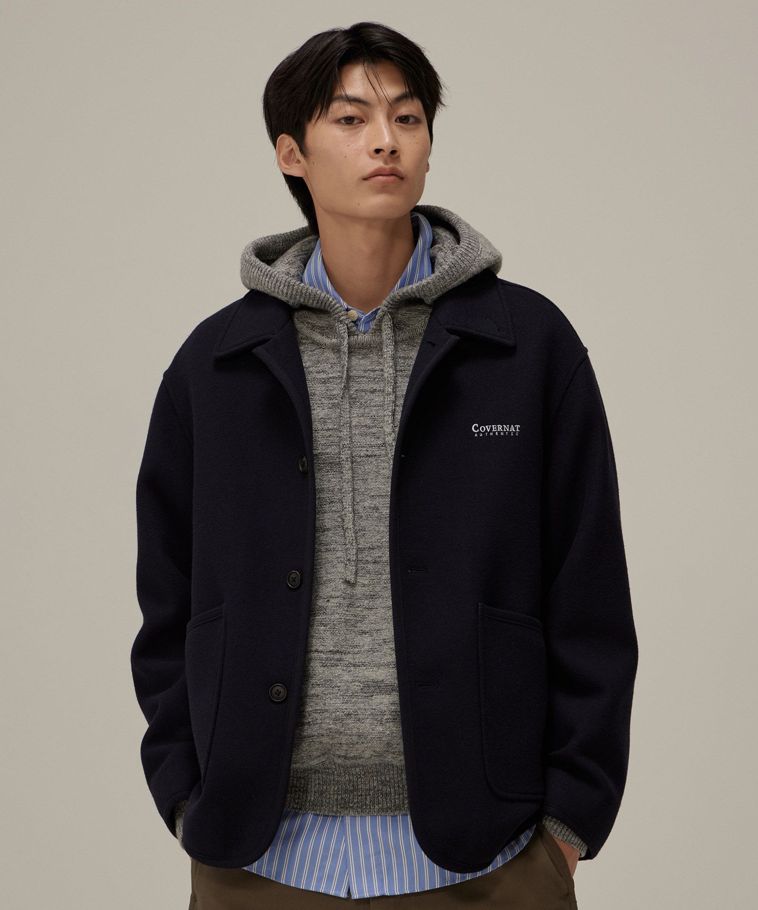 MUSINSA COVERNAT Cover Wool Collar Jacket Navy