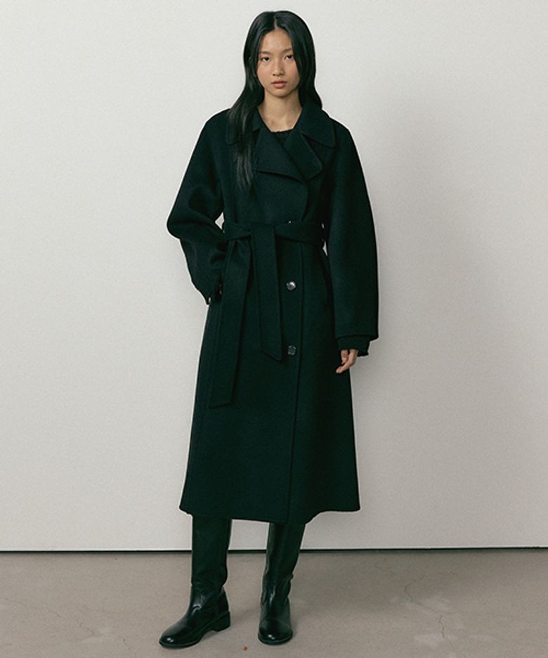 handmade cashmere belted coat-black