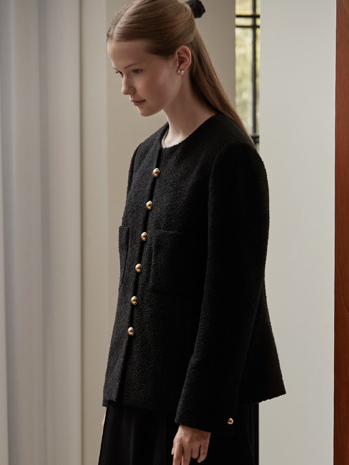 비뮤즈맨션(BEMUSE MANSION) Boucle tweed jacket - Black