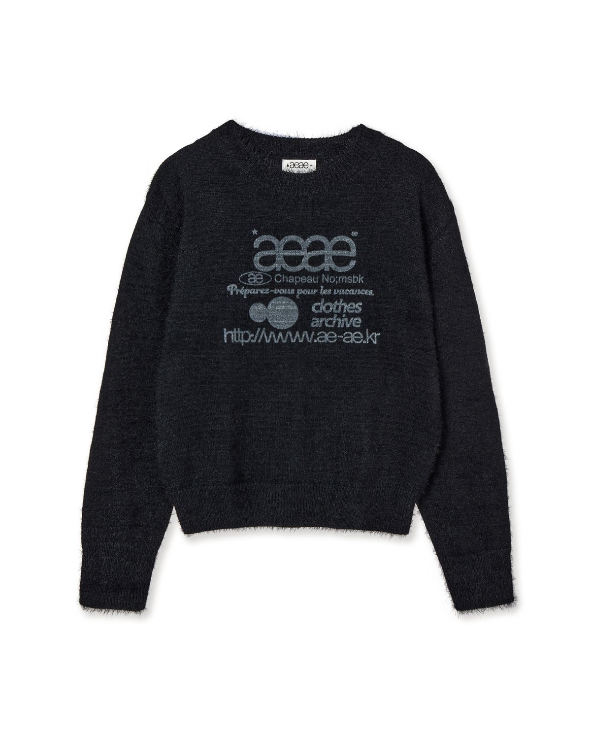 에이이에이이(AEAE) WEB LOGO CROP HAIRY KNIT [BLACK]