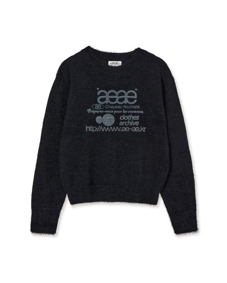 WEB LOGO CROP HAIRY KNIT [BLACK]