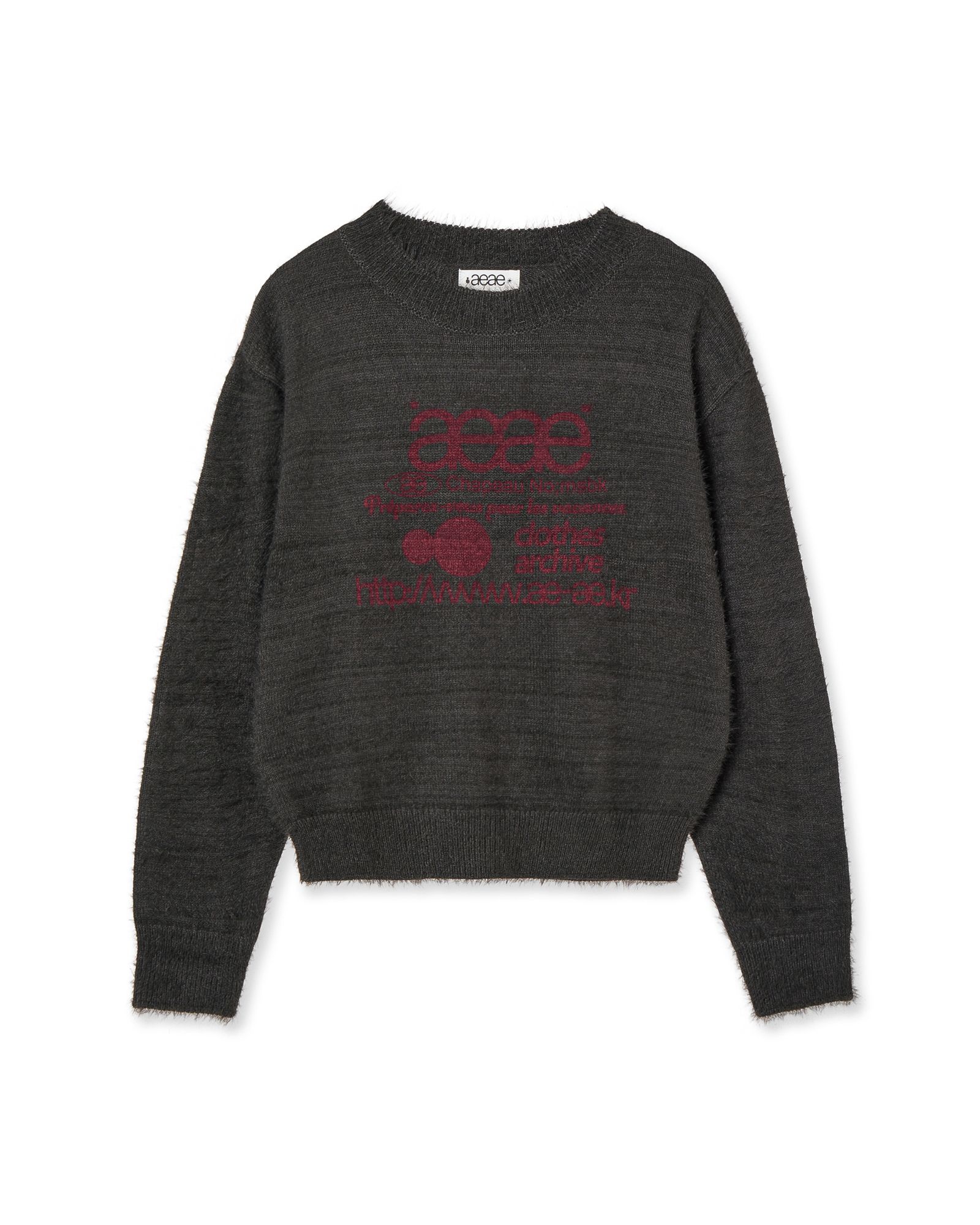 MUSINSA公式 | AEAE WEB LOGO CROP HAIRY KNIT [CHARCOAL]
