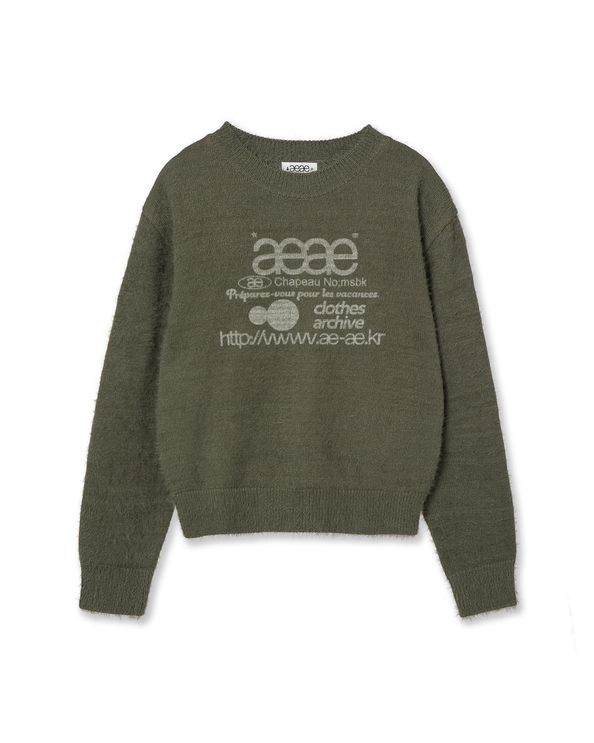 에이이에이이(AEAE) WEB LOGO CROP HAIRY KNIT [KHAKI]