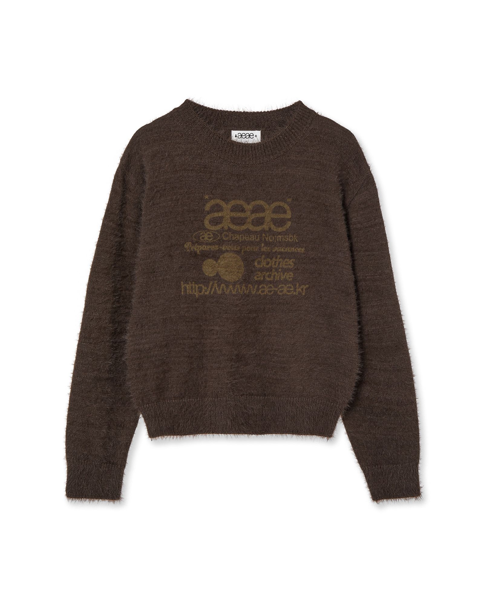 MUSINSA公式 | AEAE WEB LOGO CROP HAIRY KNIT [BROWN]