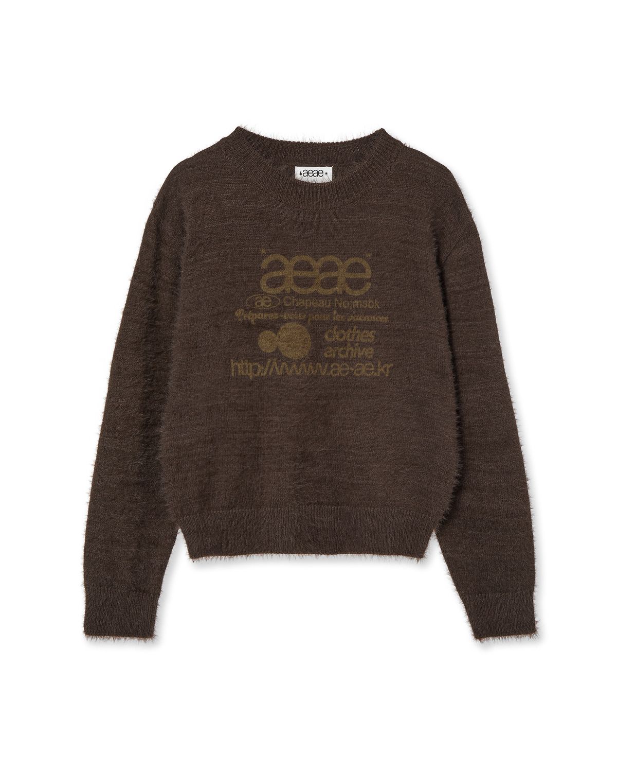 에이이에이이(AEAE) WEB LOGO CROP HAIRY KNIT [BROWN]