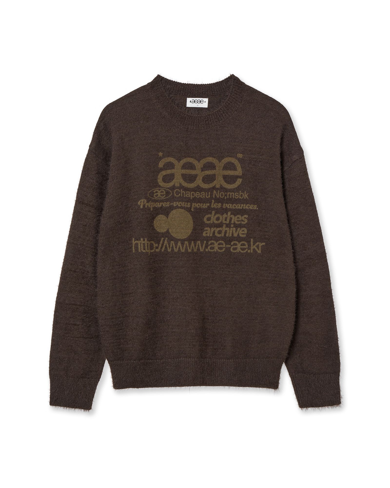 MUSINSA | AEAE WEB LOGO HAIRY KNIT [BROWN]