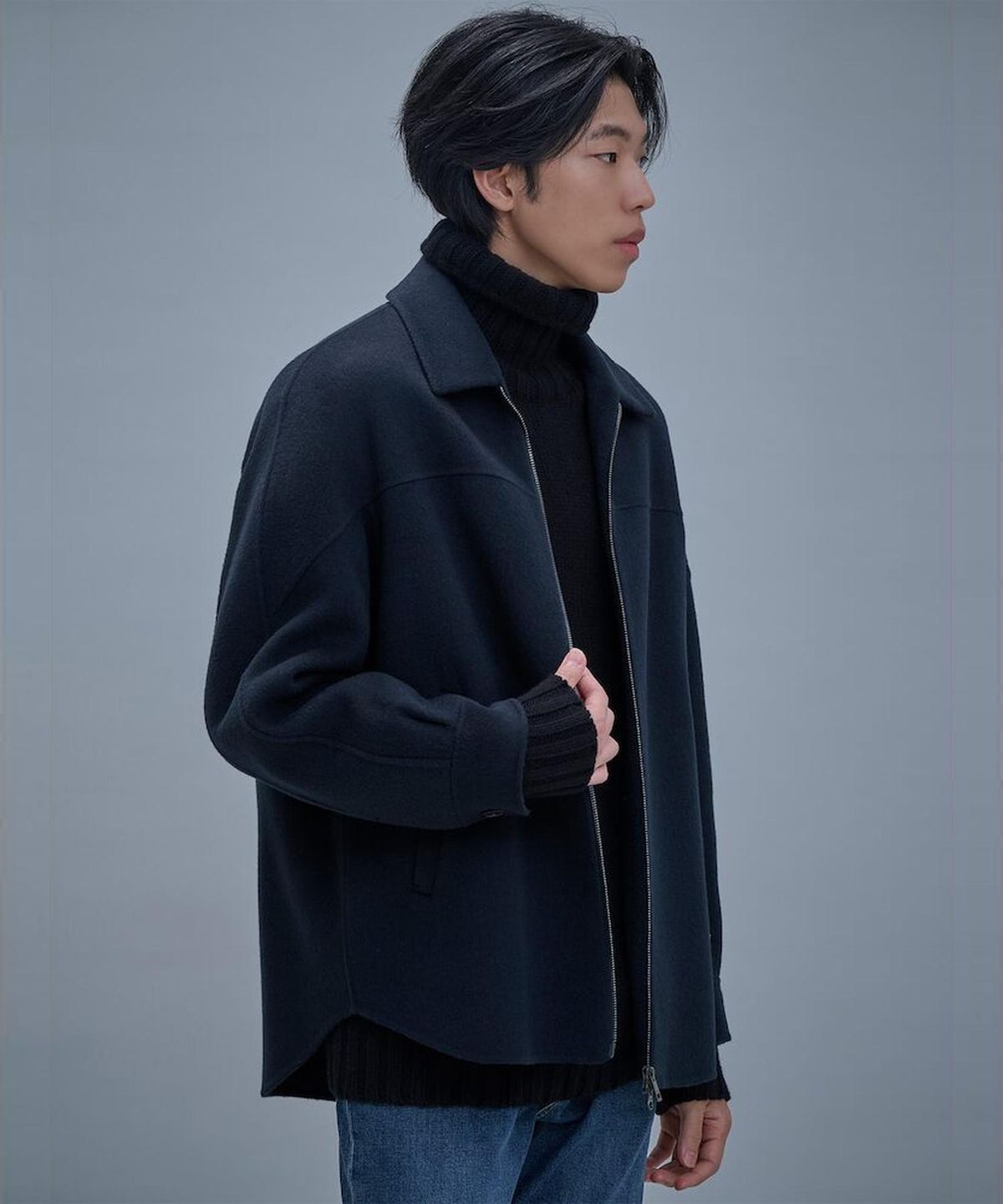 시프트지(SHIFT.G) Wool Blended Overfit Shirket  Navy