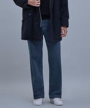 Wide Brushed Denim Pants  Navy