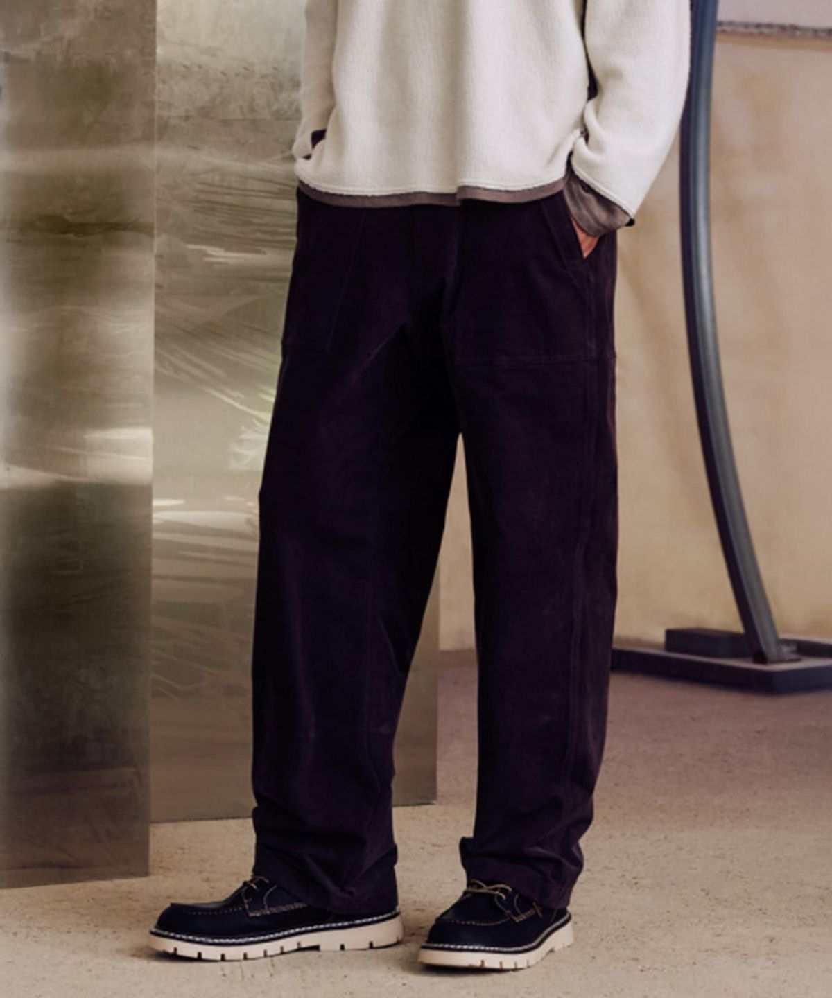 시프트지(SHIFT.G) Tapered Banding Brushed Denim Pants  Ash