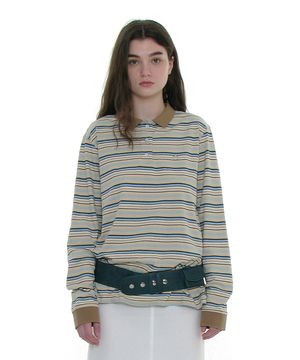 스트라이프 롱슬리브 폴로 티_베이지