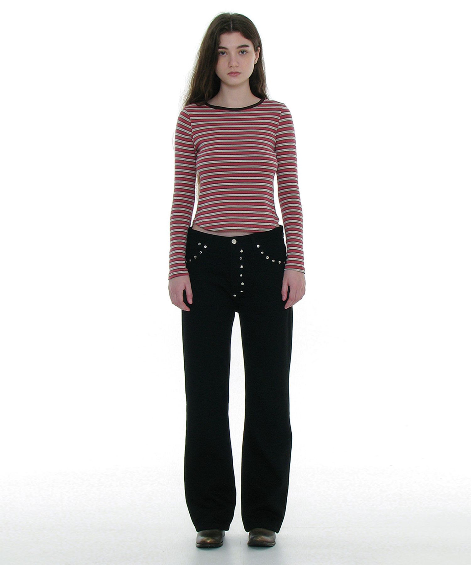 MUSINSA | PARTIMENTO WOMEN Pocket Studded Pointed Jeans_Black