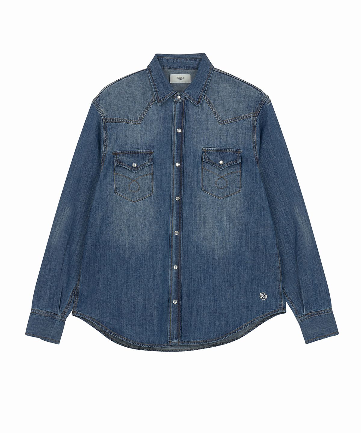 롤링스튜디오(ROLLINGSTUDIOS) WESTERN SHIRT WASHED BLUE DENIM
