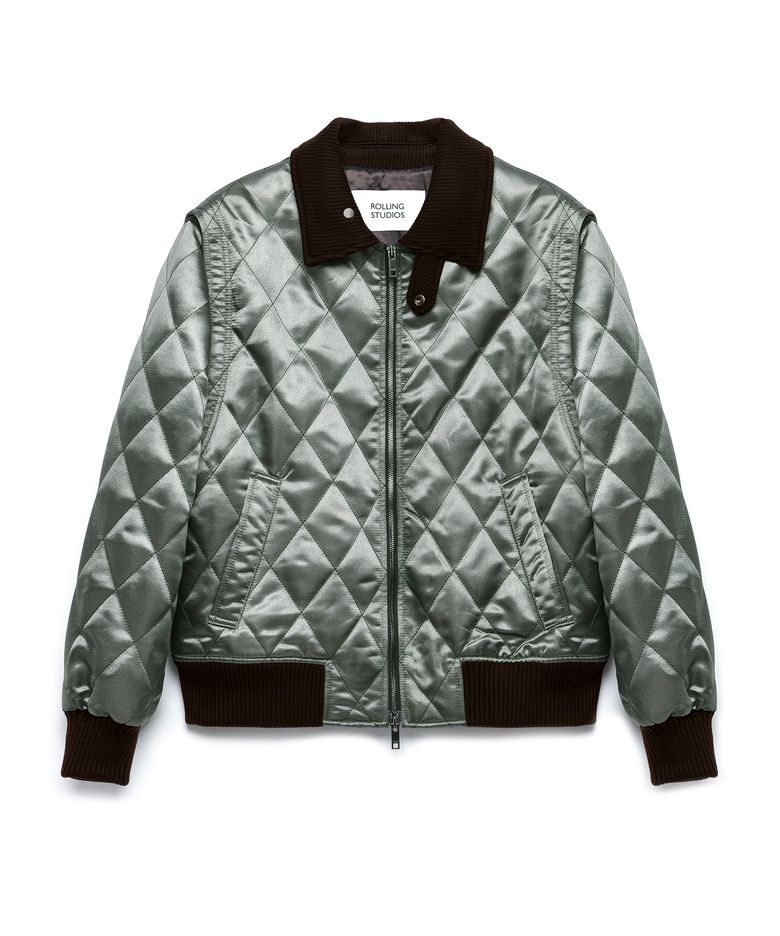 QUILTED BOMBER JACKET SATIN OLIVE GREEN