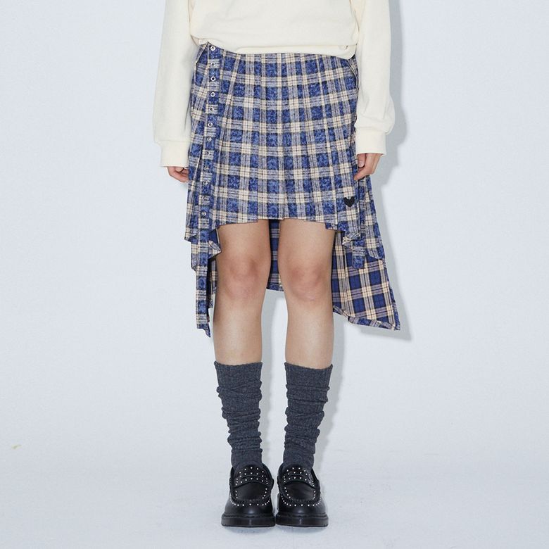 CHECK UNBALANCE PLEATS SKIRT BLUE BQ4WS001