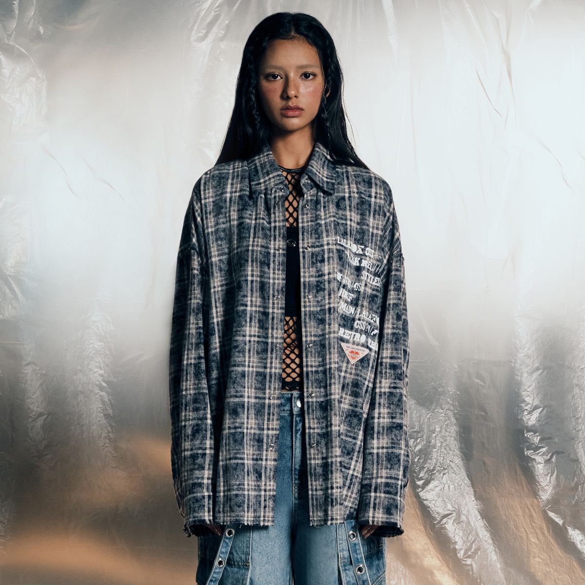 라라폭스(LALAFOX) CHECK OVERSIZED SHIRT 오버사이즈 체크 셔츠 BLUE BQ4CB001