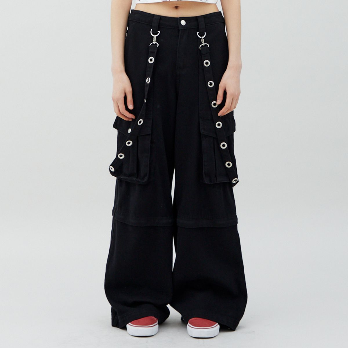 라라폭스(LALAFOX) STRAP POCKET PANTS 포켓 바지 BLACK BQ4DP003
