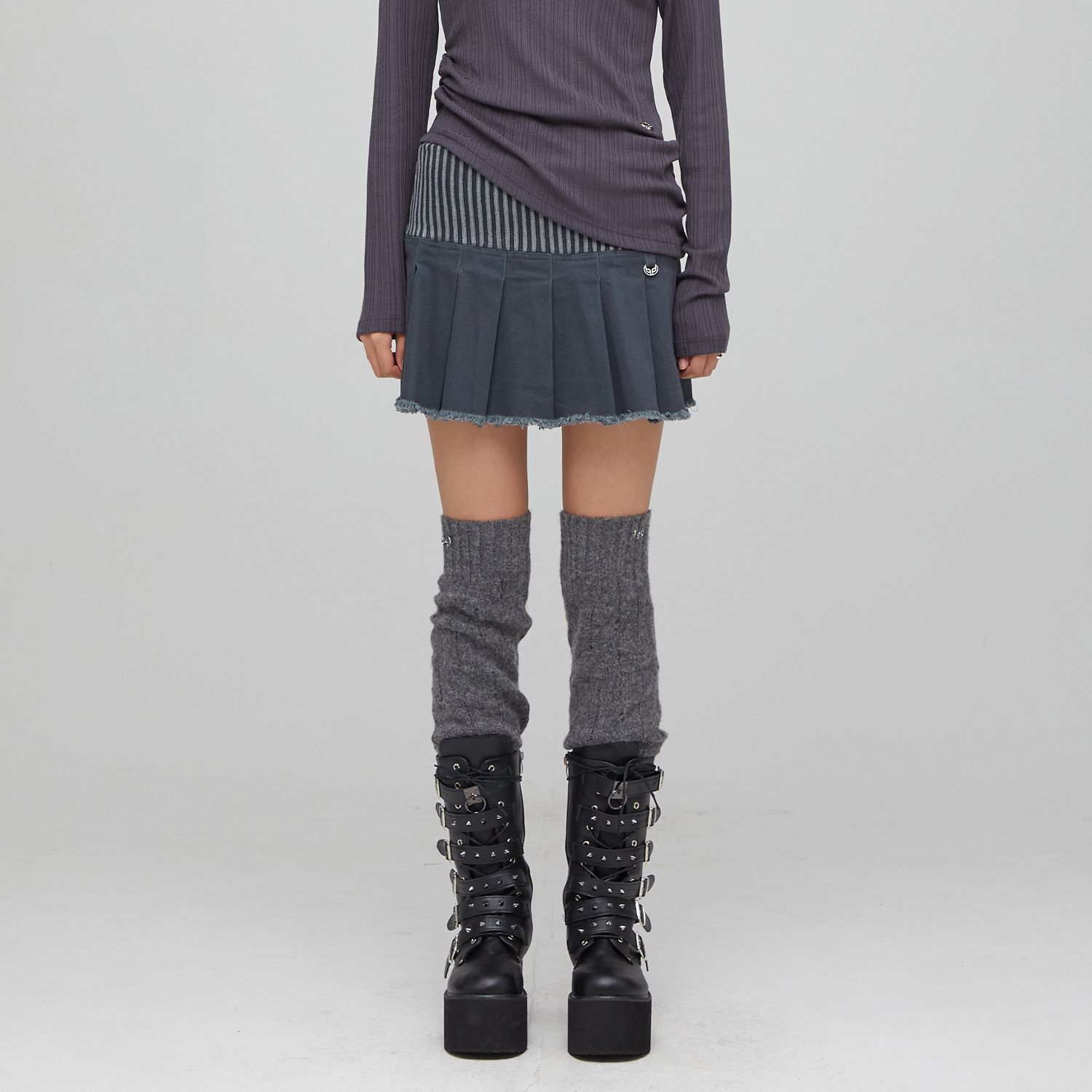 ★lalafox★KNIT WIDE BAND MINI SKIRT★Blue_Charcoal★韓国★ MUSINSA公式 | LALAFOX KNIT WIDE BAND MINI SKIRT CHARCOAL