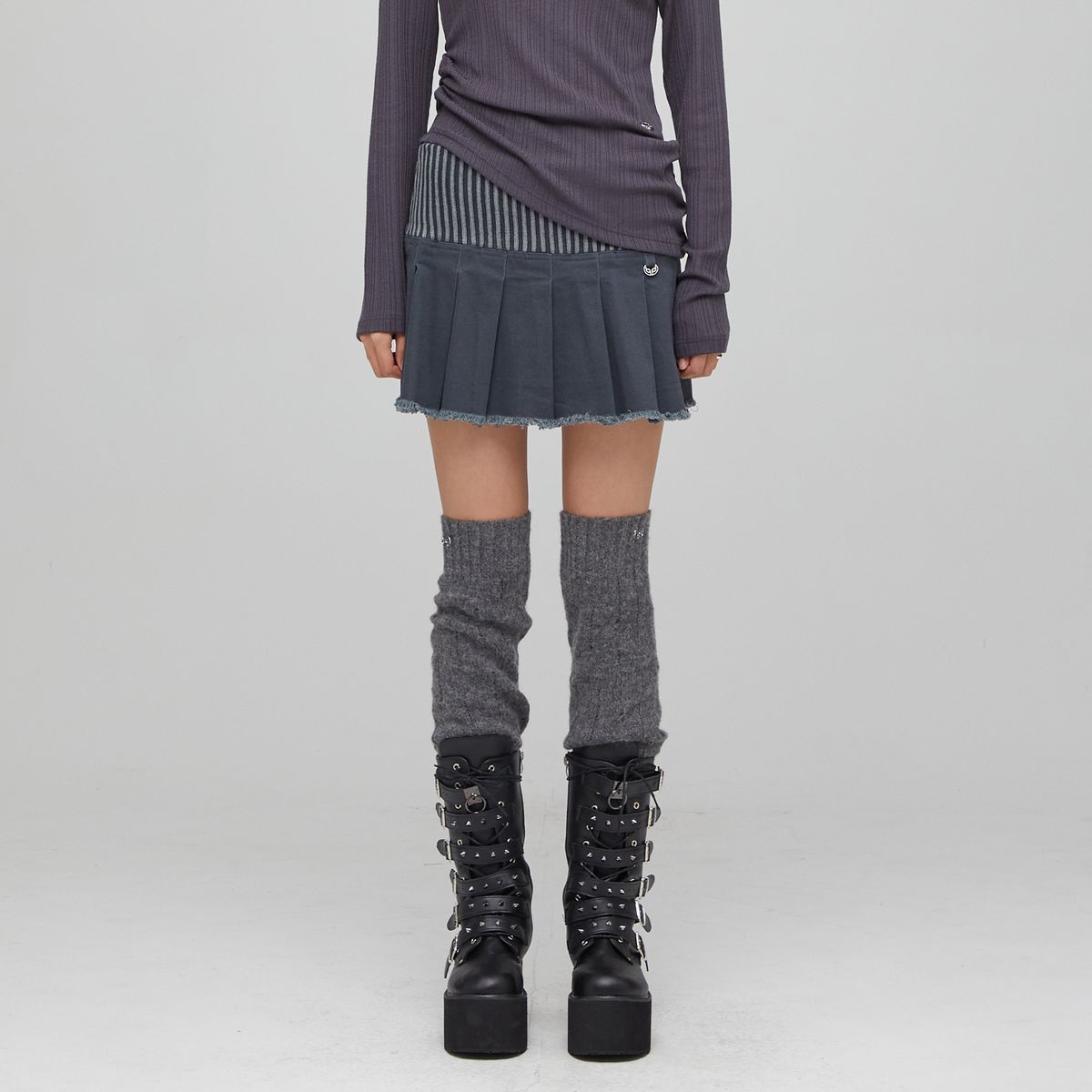 라라폭스(LALAFOX) KNIT WIDE BAND MINI SKIRT CHARCOAL 니트 미니스커트 BQ4KS002