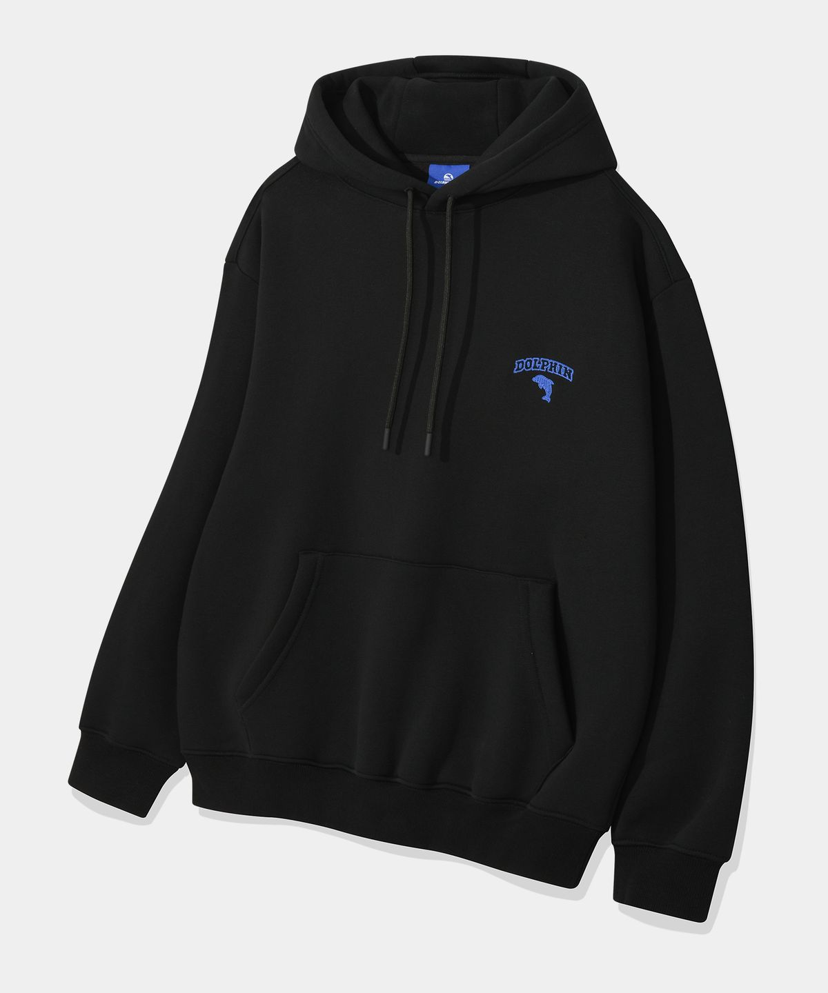 돌핀웨이브어패럴(DOLPHIN WAVE APPAREL) 돌핀 체인자수 기모 후드 블랙
