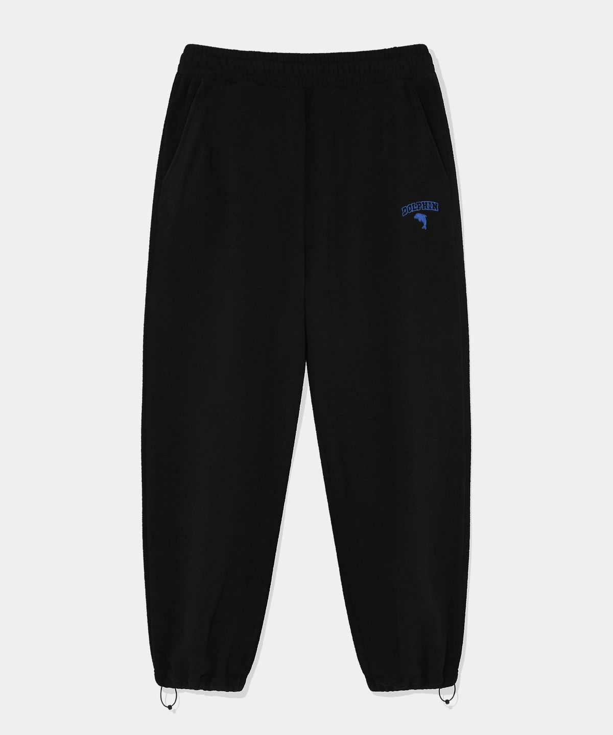 돌핀웨이브어패럴(DOLPHIN WAVE APPAREL) 돌핀 체인자수 플리스 스트링 팬츠 블랙