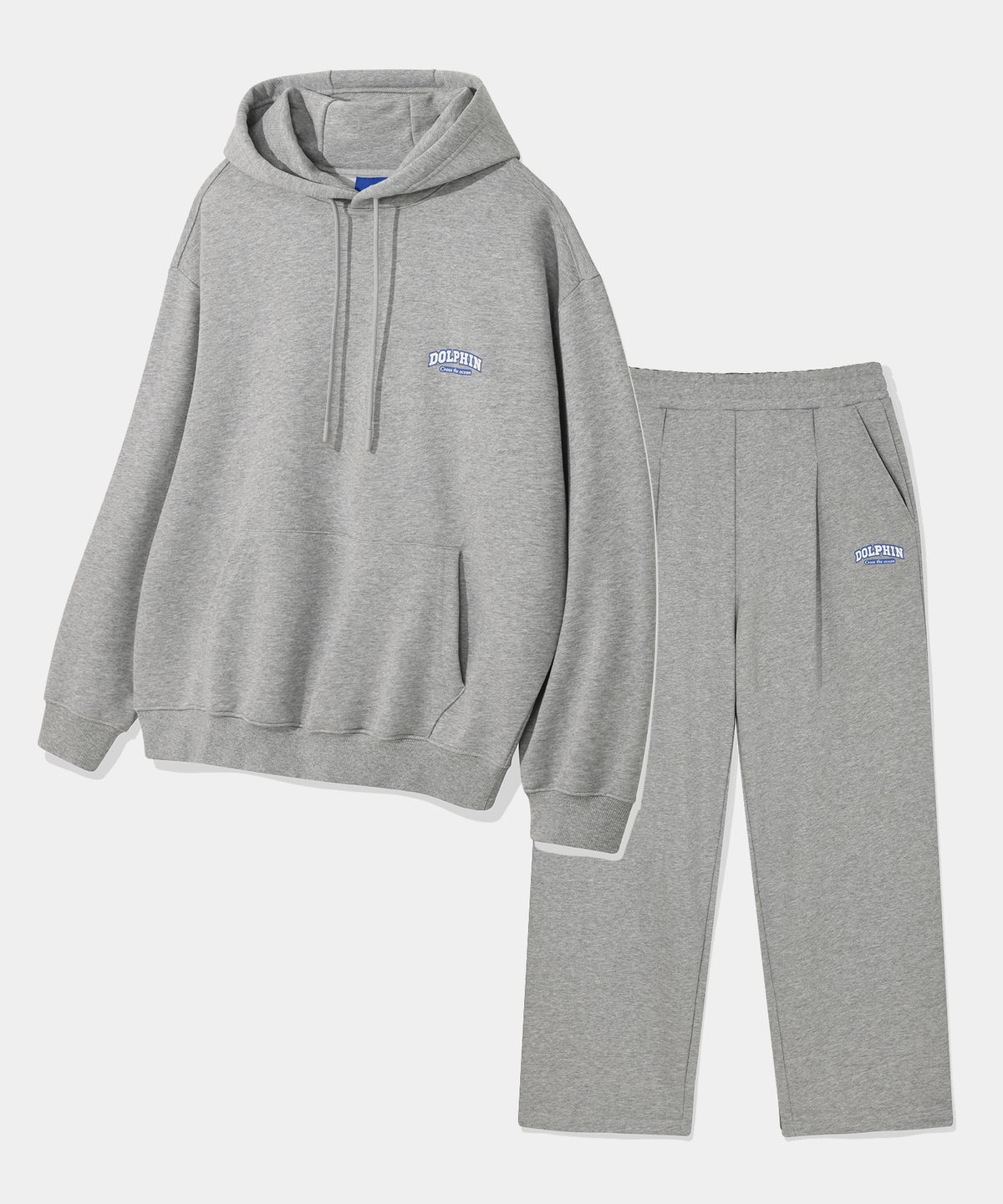돌핀웨이브어패럴(DOLPHIN WAVE APPAREL) [세트] 돌핀 실리콘프린트 후드 & 원턱 팬츠 멜란지그레이