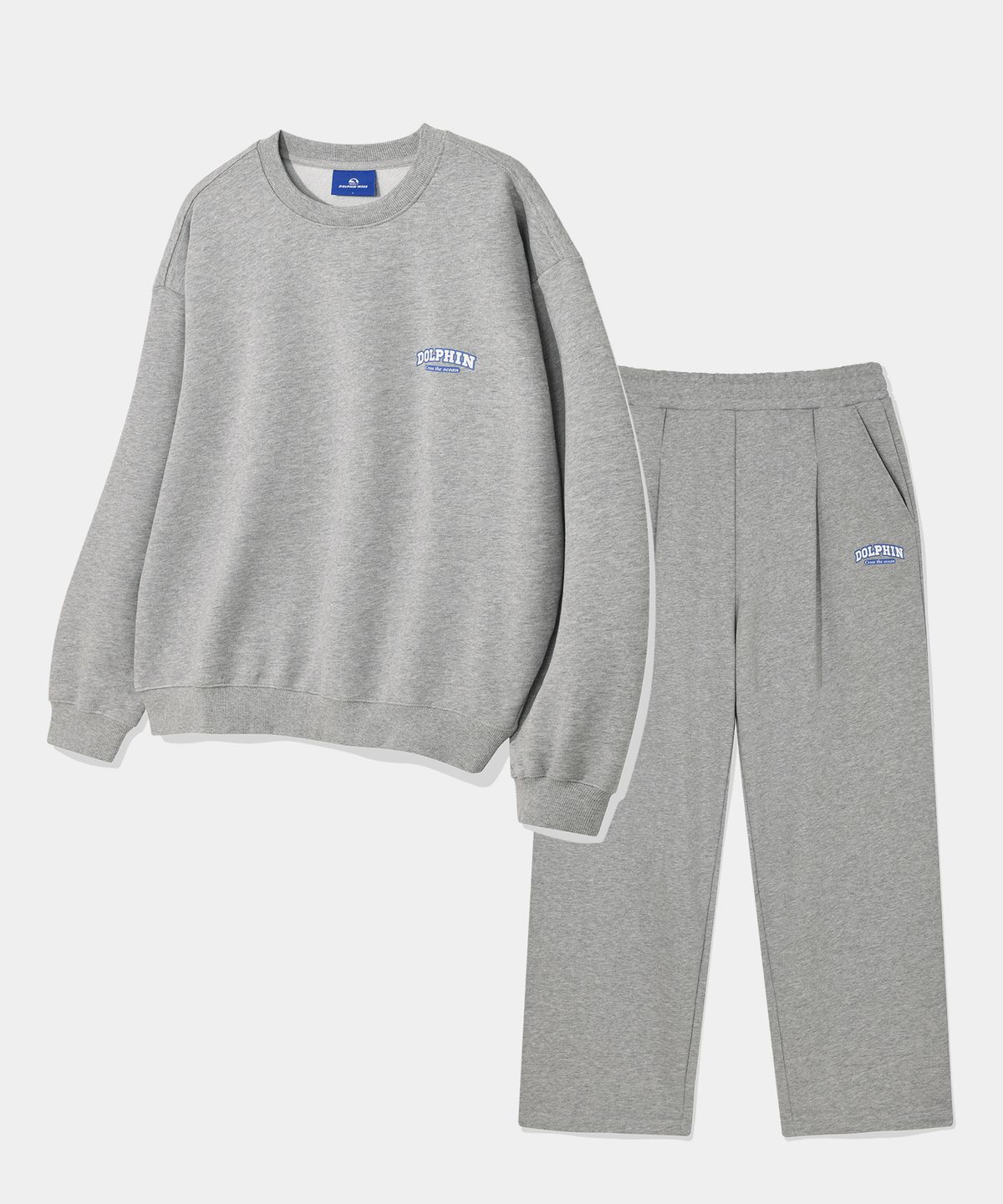 돌핀웨이브어패럴(DOLPHIN WAVE APPAREL) [세트] 돌핀 실리콘프린트 맨투맨 &  원턱 팬츠 멜란지그레이