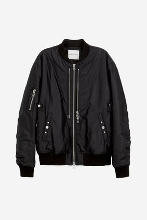 DOUBLE ZIP NYLON BOMBER_BLACK