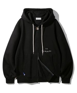 스마일 자수 로고 2WAY 버튼 후드집업 BK7985_블랙