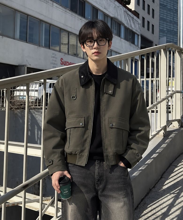 코듀로이 카라 헌팅 블루종 자켓_카키
