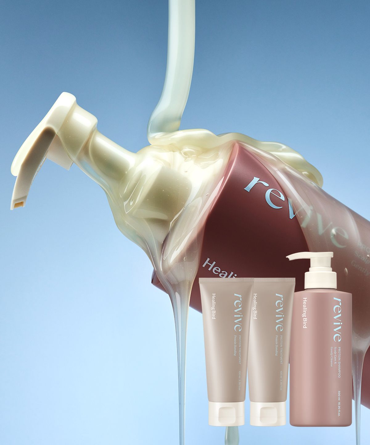 힐링버드(HEALING BIRD) [SET] 리바이브 단백질 샴푸 + 단백질 트리트먼트 기획세트(200+200ml)[증정] 티트리듀오샤셰3EA