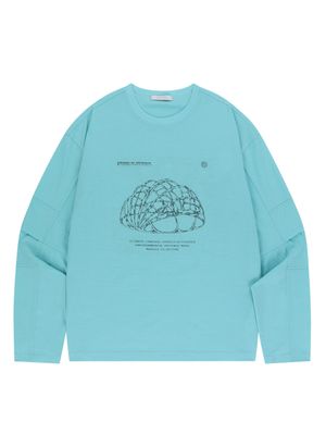 쉴드 그래픽 소로나 패널 롱 티셔츠-블루