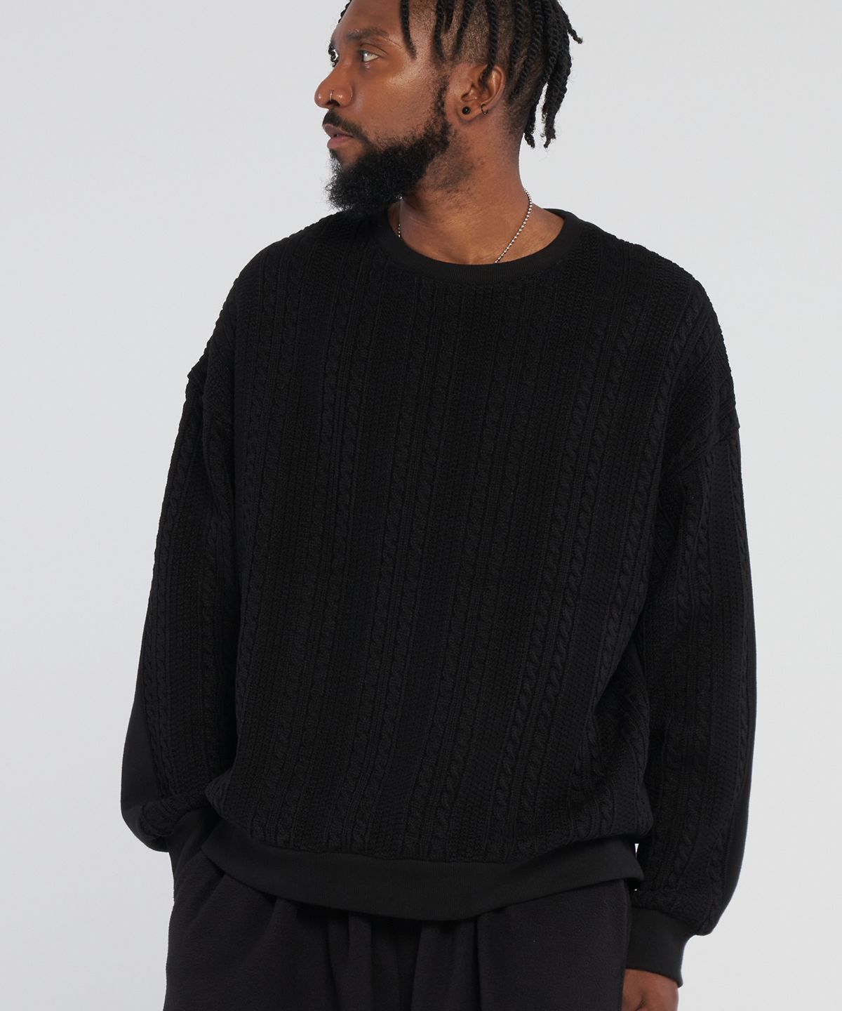 테네르(TENER) Twisted knitwear Colored sweatshirt_Black