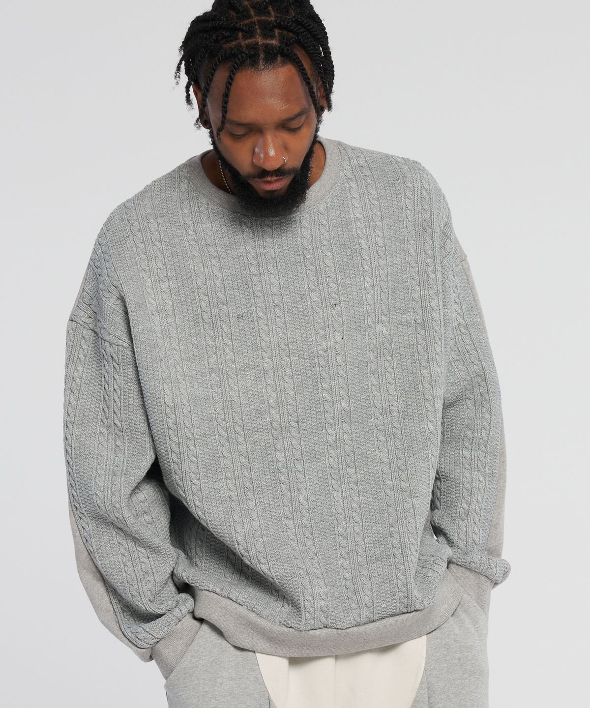 테네르(TENER) Twisted knitwear Colored sweatshirt_Gray