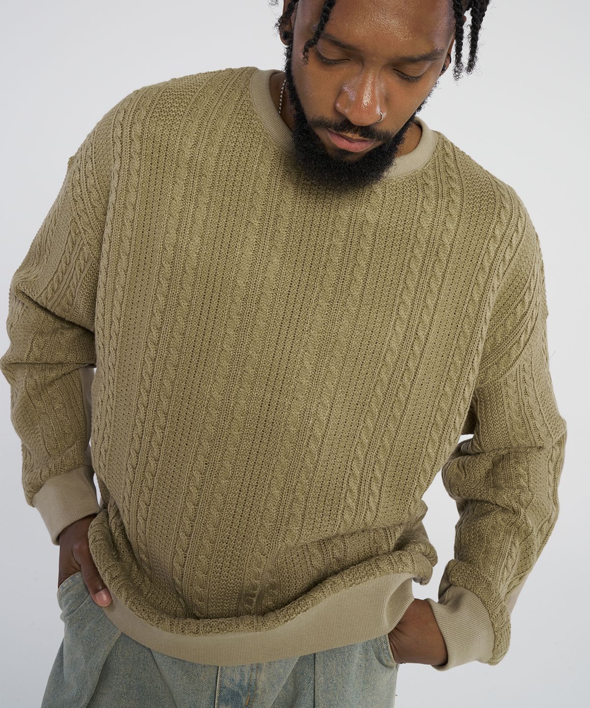 테네르(TENER) Twisted knitwear Colored sweatshirt_Khaki