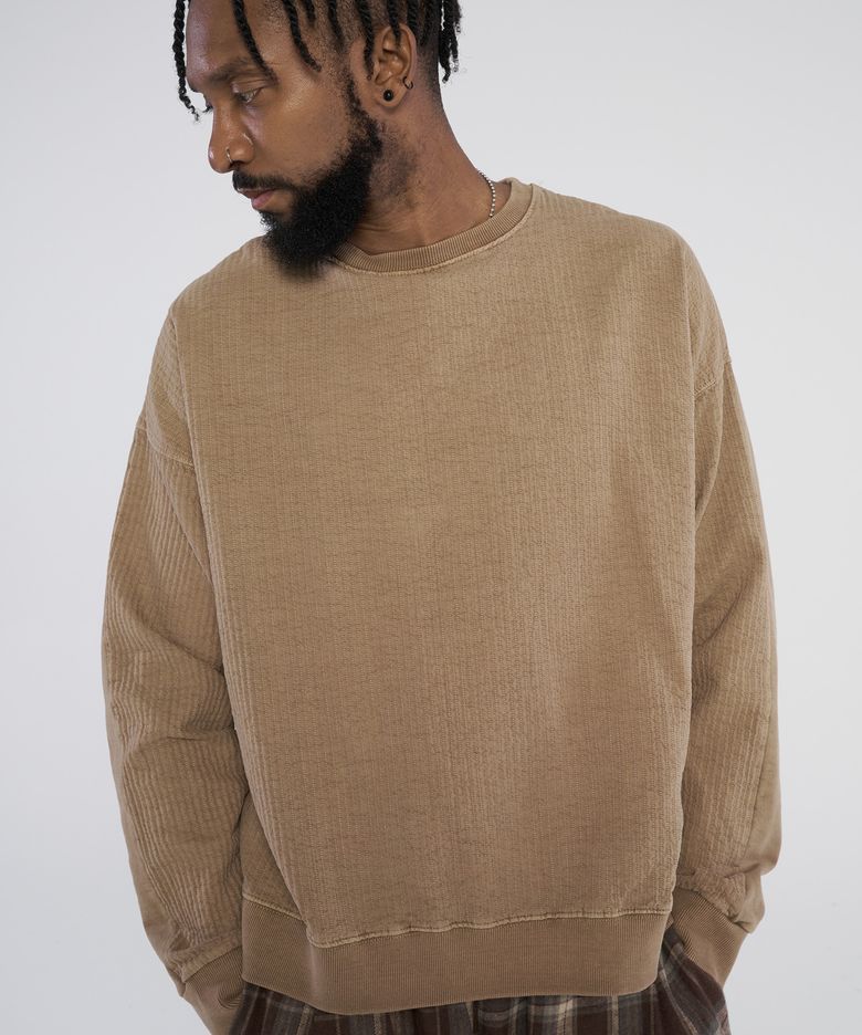 Front Panel Color Pigment Washing Sweatshirt_Camelbeige