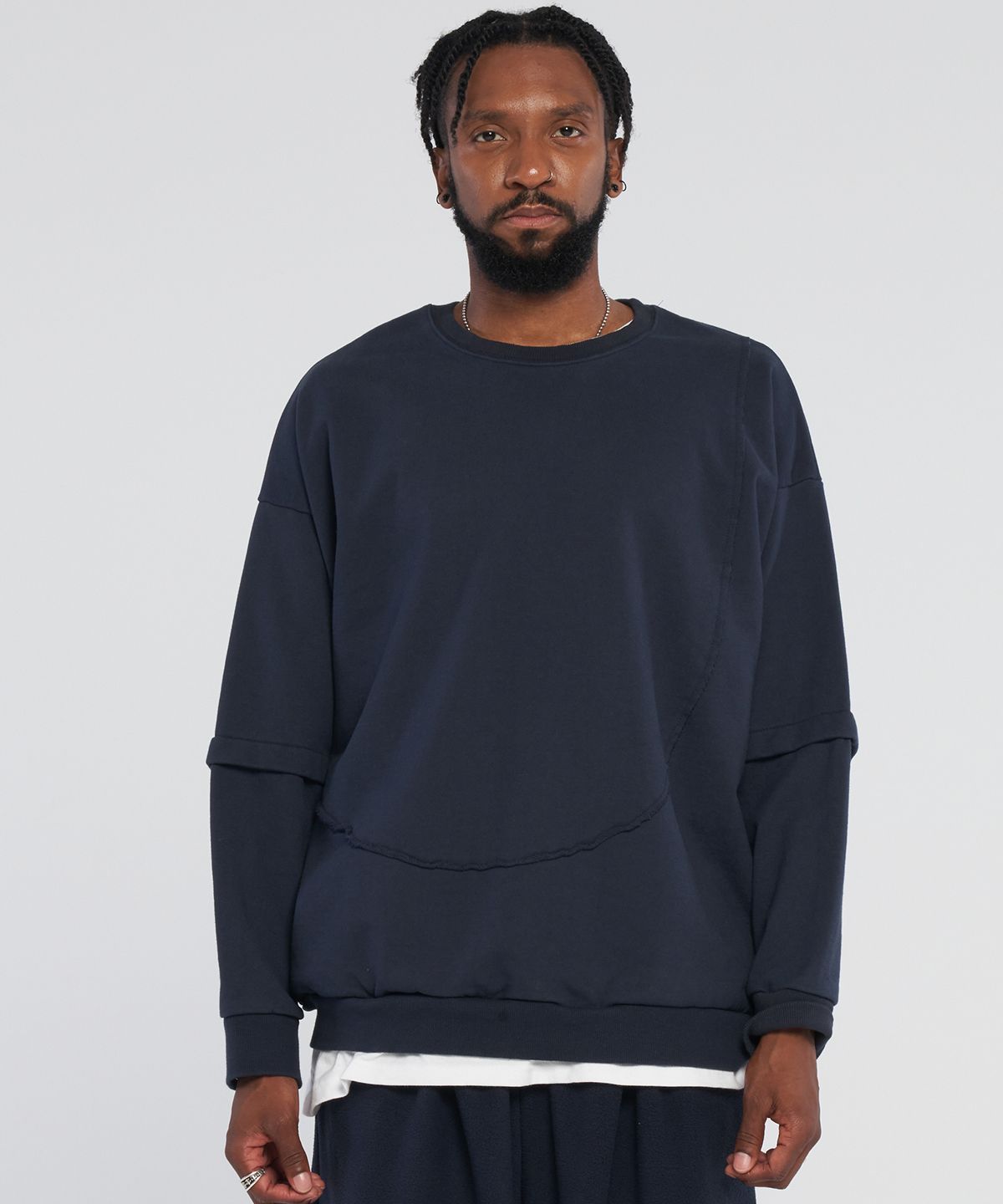 테네르(TENER) Front double layered sweatshirt_Darknavy