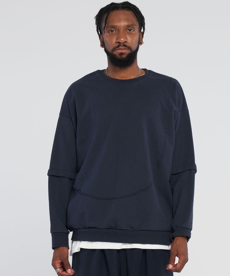 Front double layered sweatshirt_Darknavy