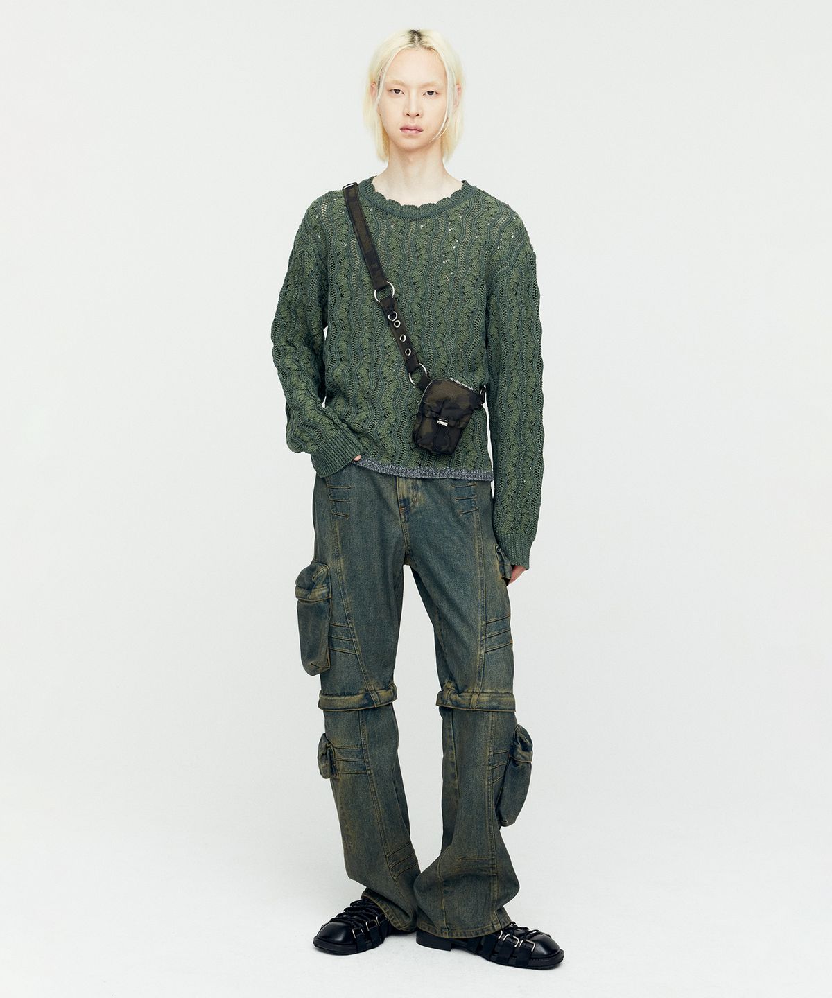 앤더슨벨(ADSB ANDERSSON BELL) 카고 코티드 와이드 레그 진 apa749m(ARMY GREEN)