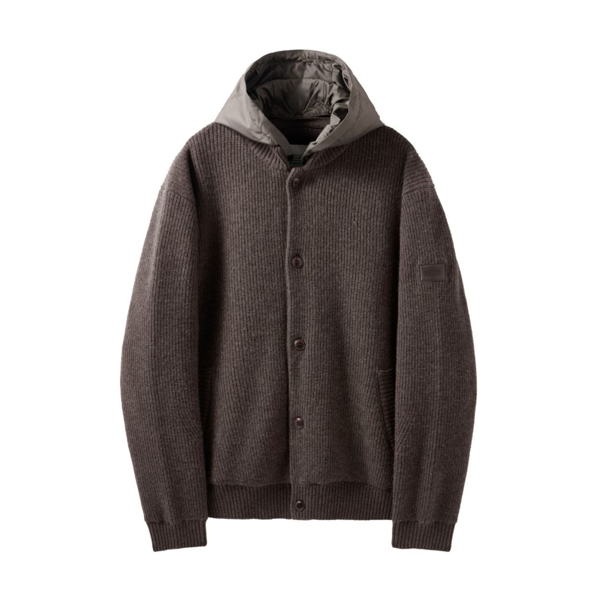 브롬톤 런던(BROMPTON LONDON) HOOD DETACHABLE HYBRID CARDIGAN  - BROWN (P244UCD403)