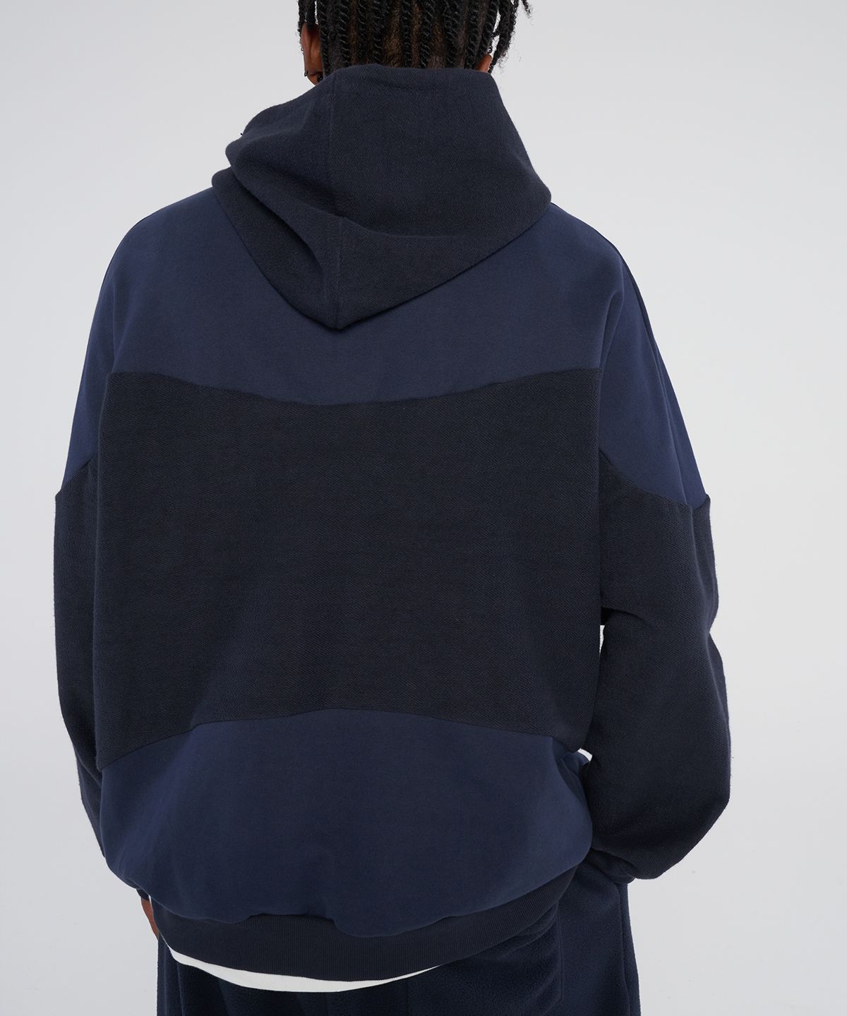 테네르(TENER) Primary color combination oversized hoodie_Navy